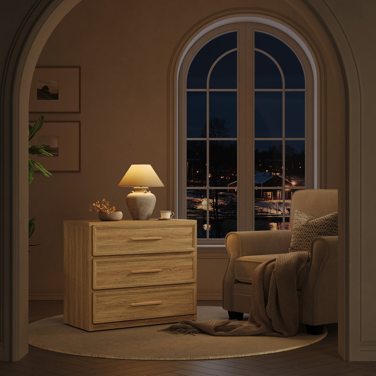Crescent 3-Drawer Nightstand for Bedroom