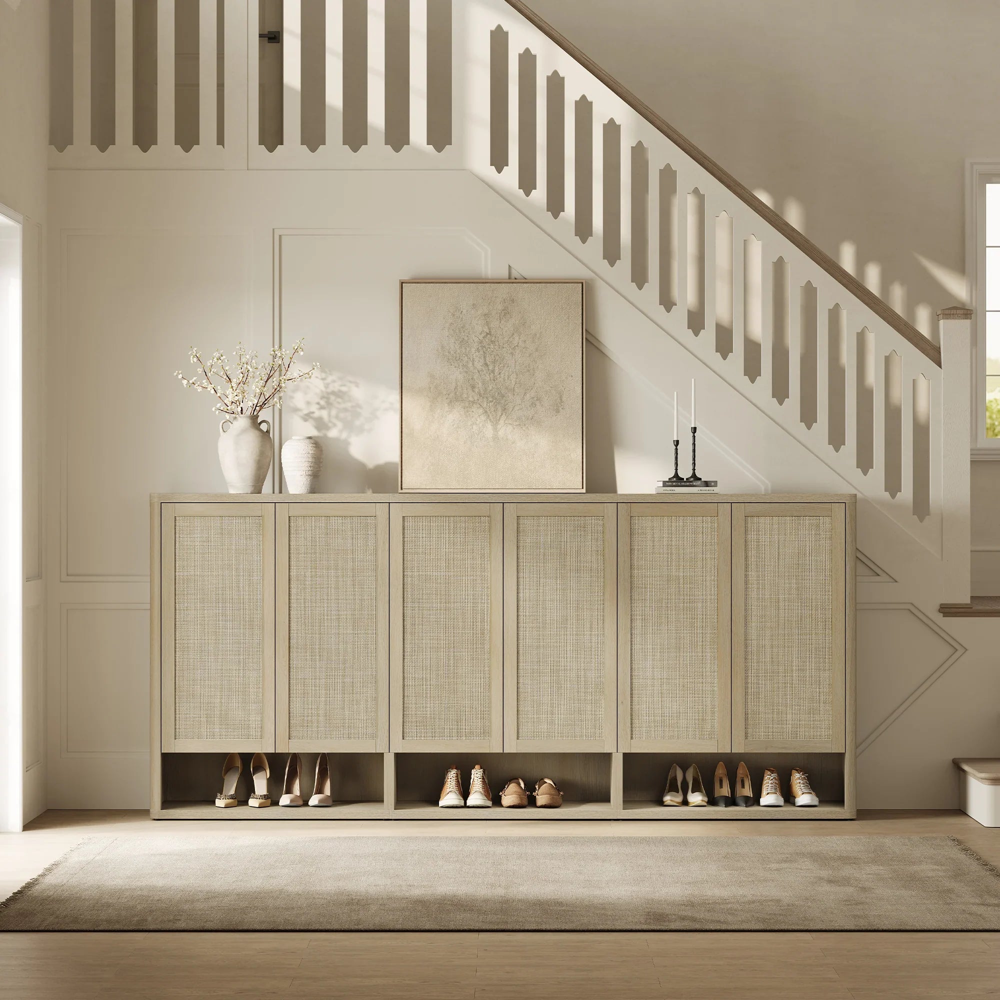 Zura Modern 3-Piece Rattan Shoe Cabinet