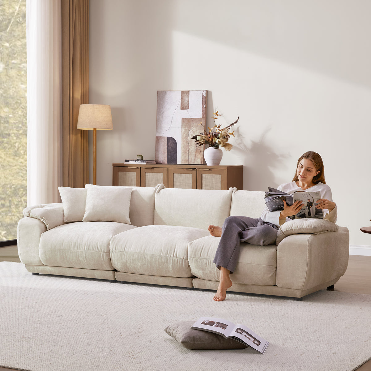 Noor Modular 3 Seater Sofa, Chenille Fabric