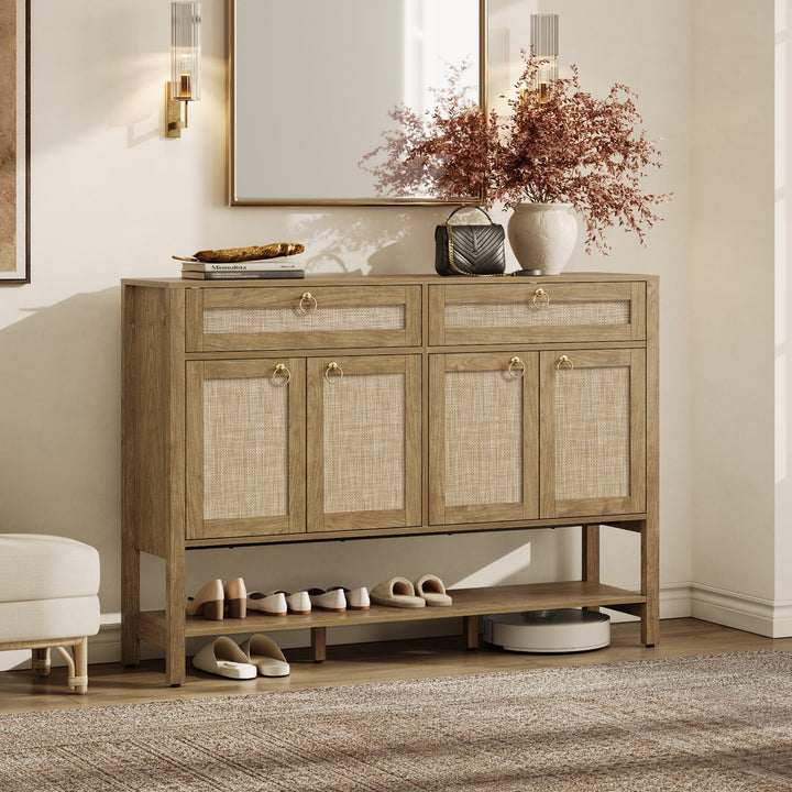 Terra Rattan Sideboard Cabinet, Modern Storage - Carbon Cherry - 2 Pieces