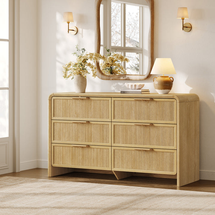 Alina 6 Drawers Dresser with Curved Edge, 55Inch Wide