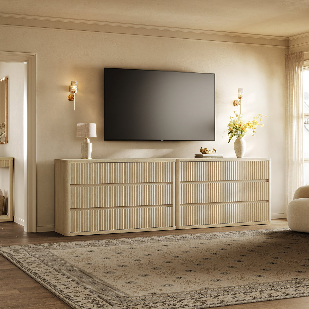 Cas 53.5'' Wide Chest of 6 Drawers for Bedroom, 2 Pieces