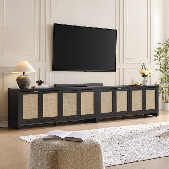 SICOTAS 61.5"W Rattan TV Stand with 4 Doors, Boho Entertainment Center with Adjustable Shelves & Spacious Countertop – Large Boho Farmhouse Media Console for Living Room WM