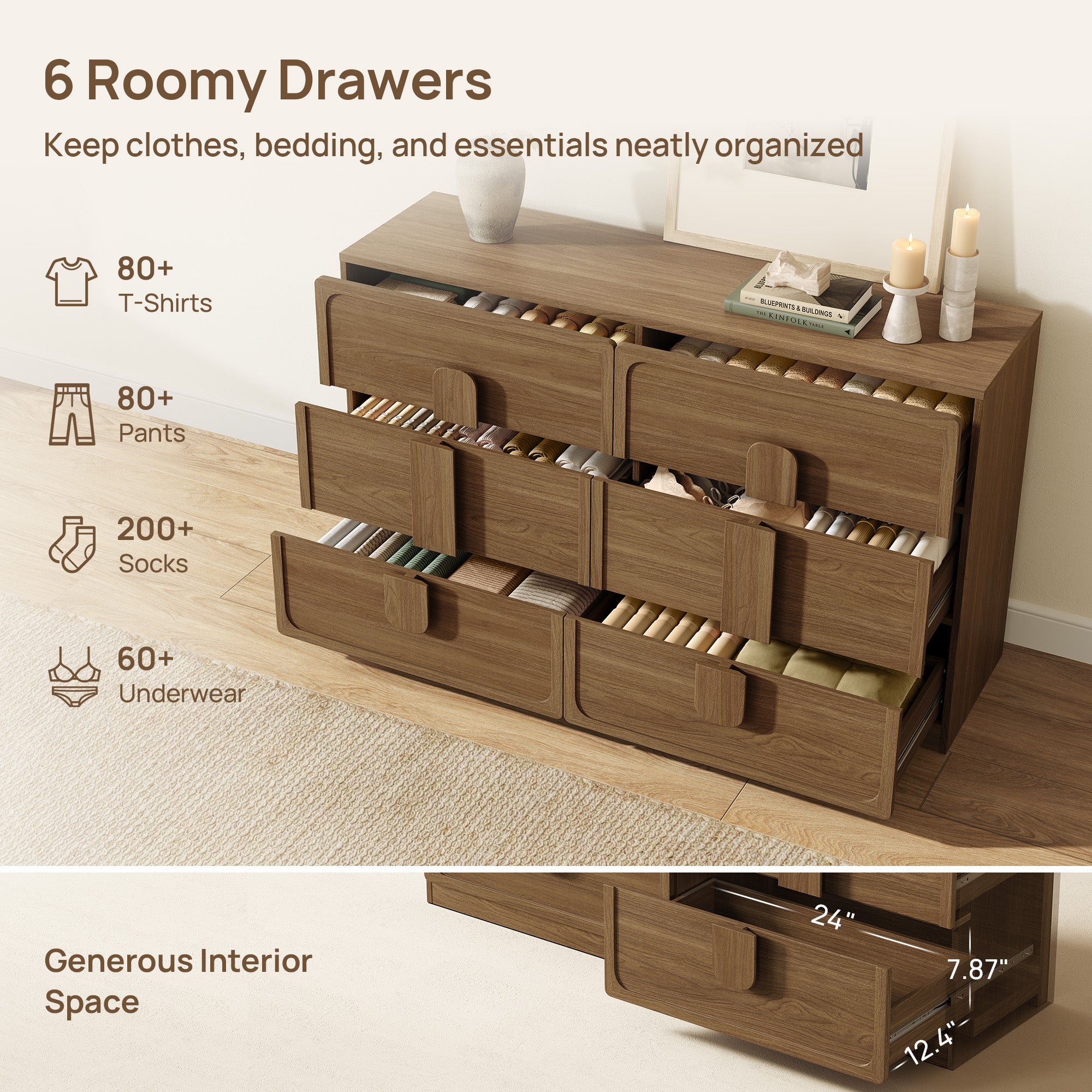 SICOTAS Arcus 6-Drawer Dresser With Arched Handles, 53.5