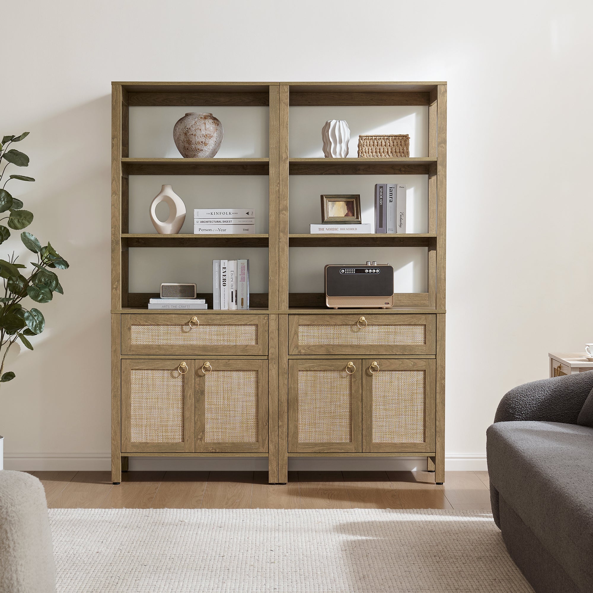 Terra 68.5Inch Bookshelf with Drawers