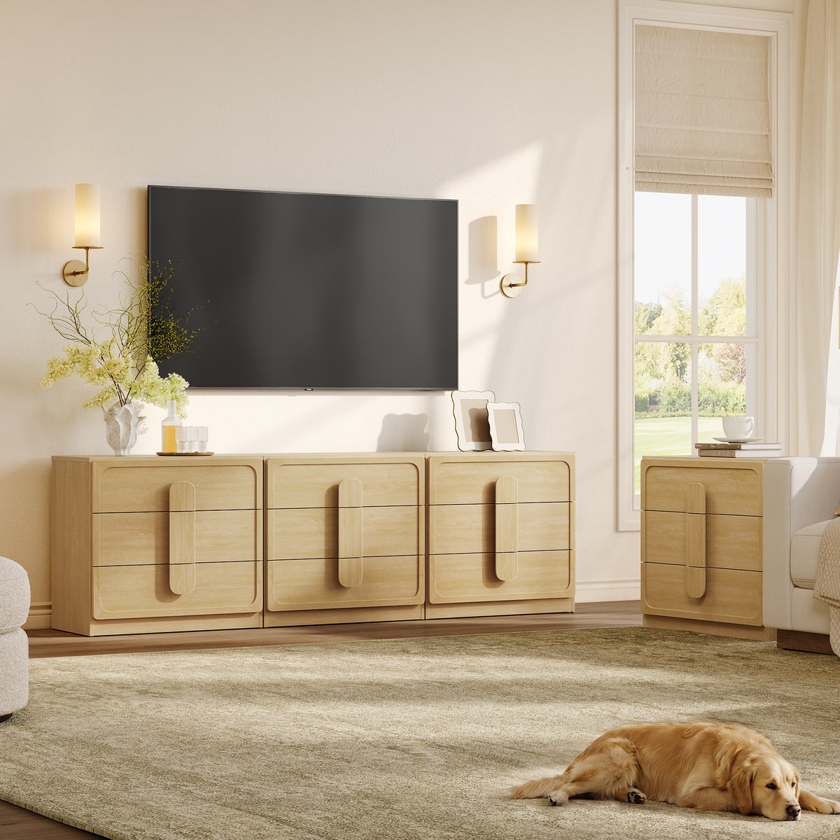 Arcus Nightstand with 3 Drawers, Arched Handles