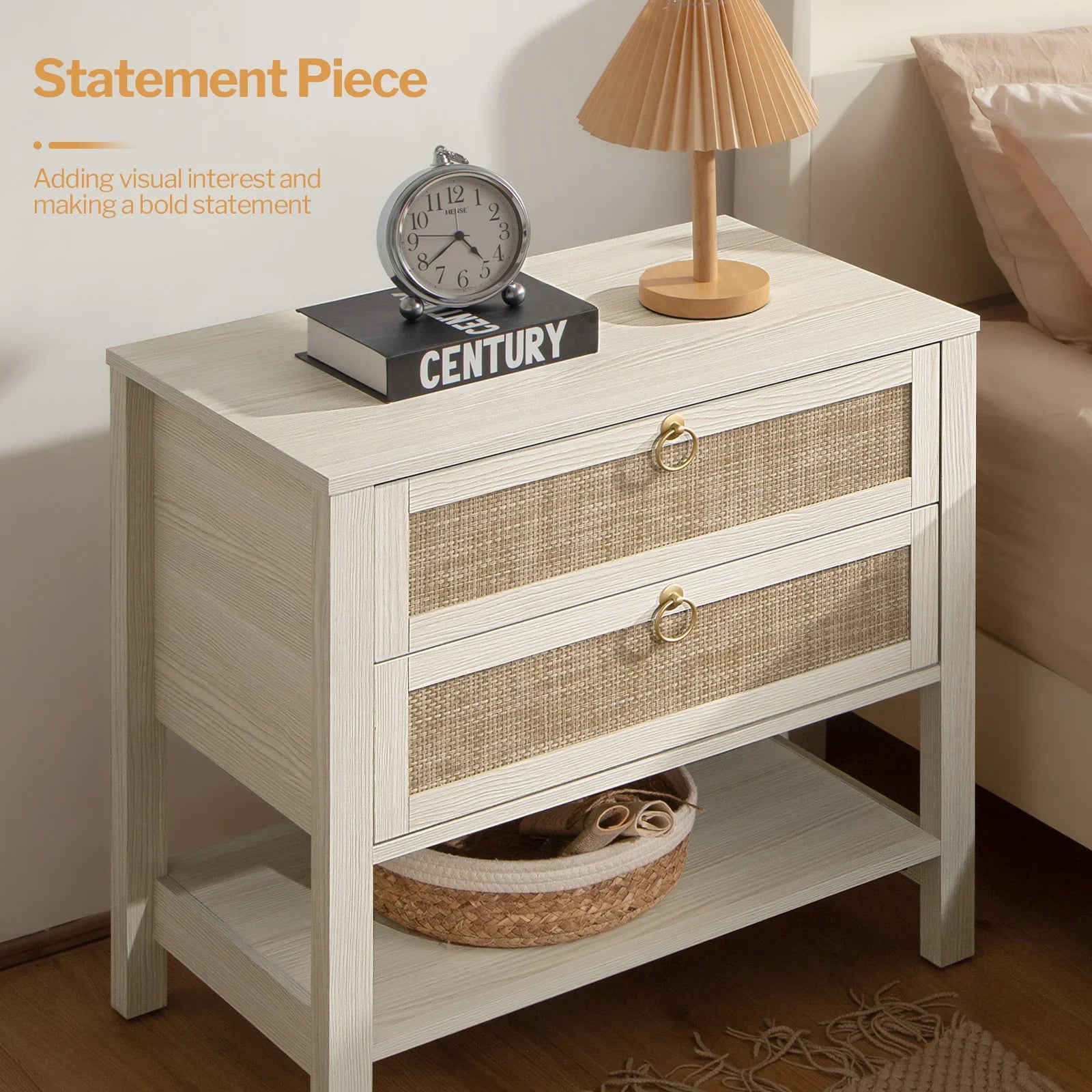 Terra 6 Drawers Dresser And White Cream Oak Nightstands Sets