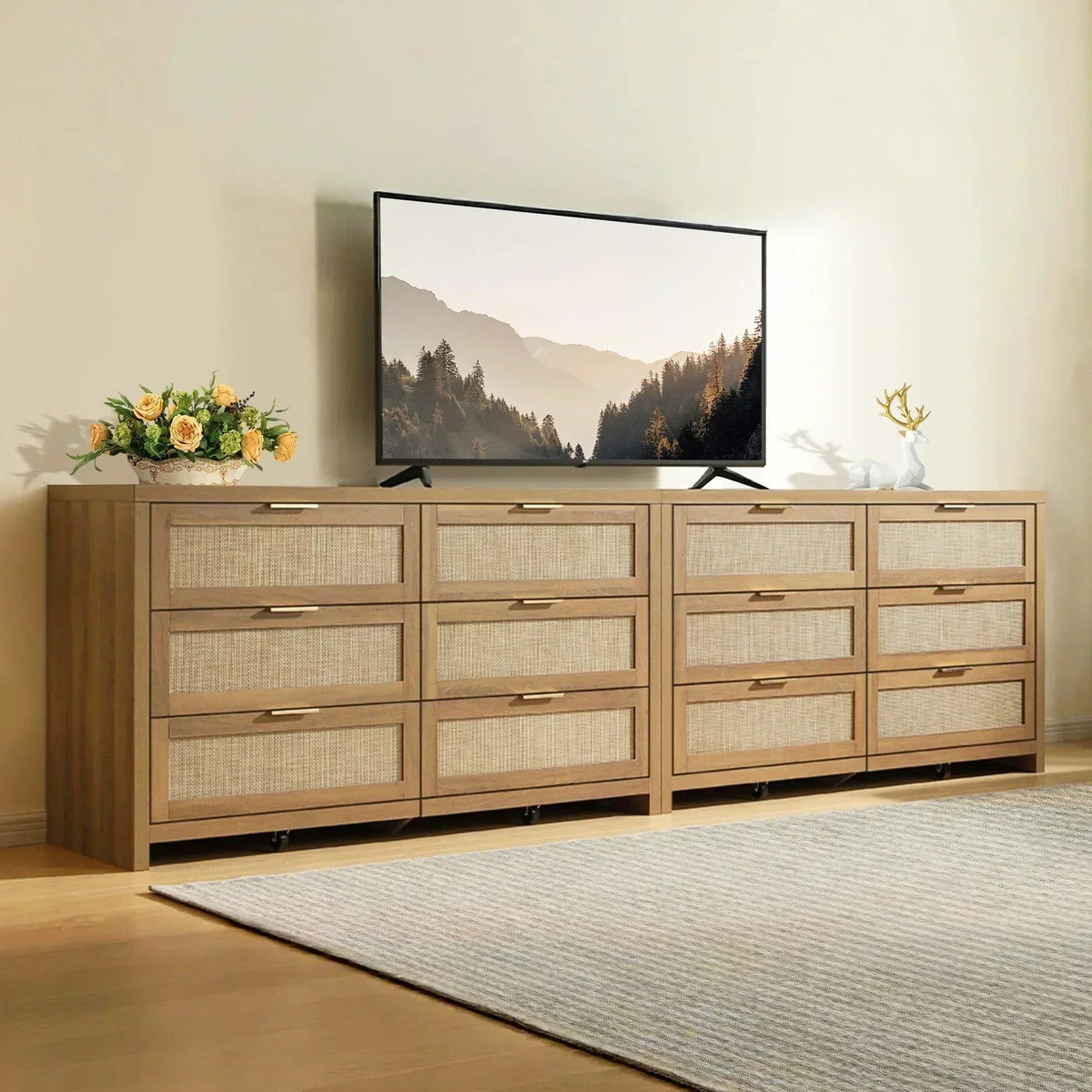 Savanna Rattan 6-Drawer Dresser, 56.8'' Wide, Set of 2