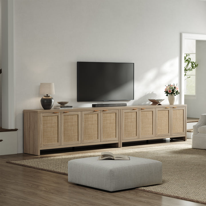 SICOTAS 61.5"W Rattan TV Stand with 4 Doors, Boho Entertainment Center with Adjustable Shelves & Spacious Countertop – Large Boho Farmhouse Media Console for Living Room WM