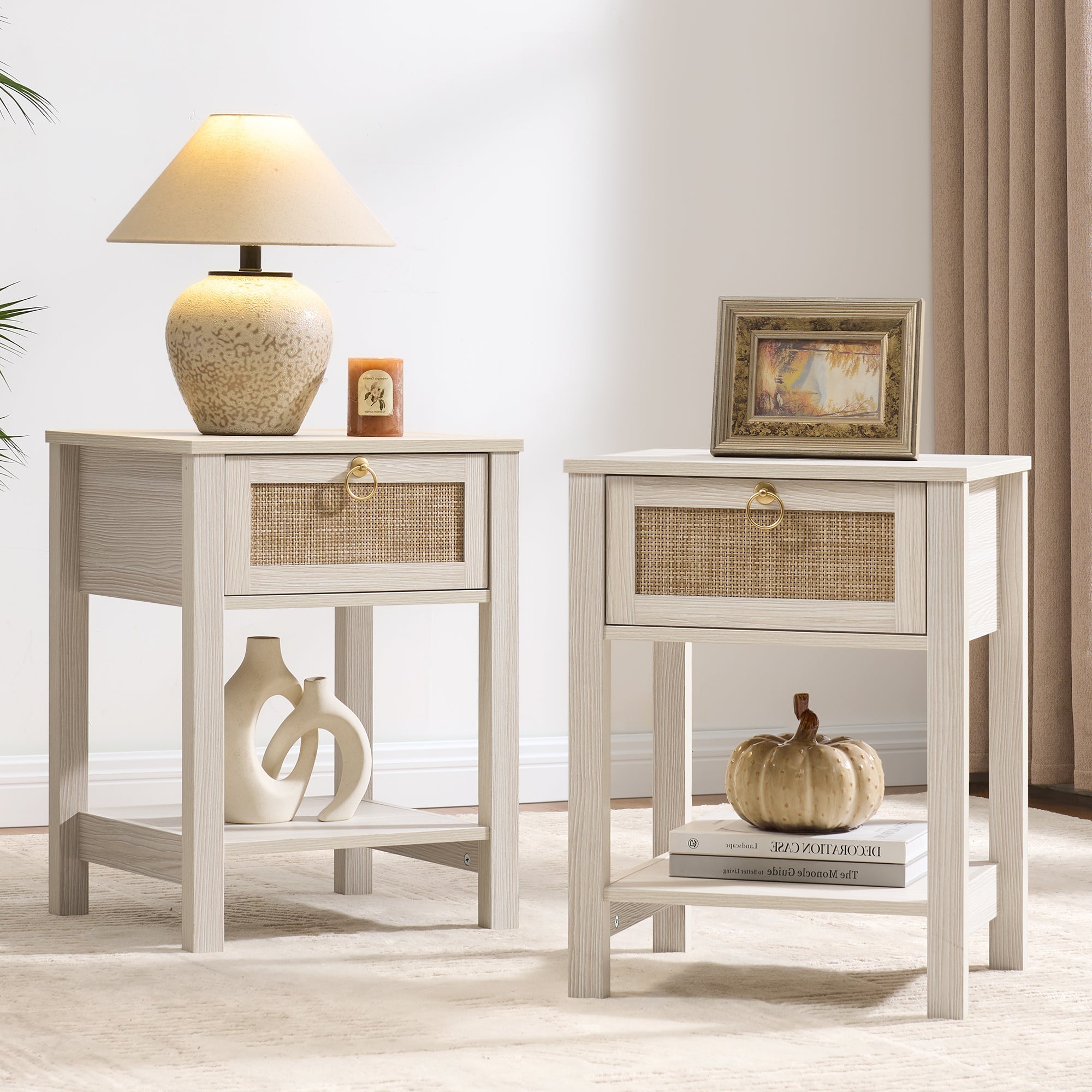 Terra Nightstand with Drawer - 2 Pieces - White Cream Oak
