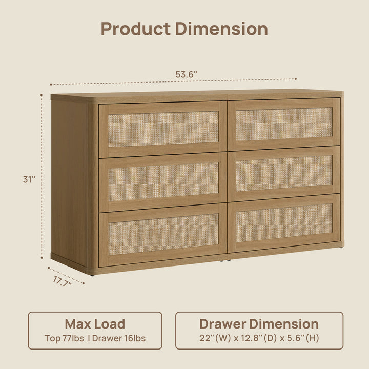Zura Modern Rattan 6 Drawers Dresser, Sectional Design