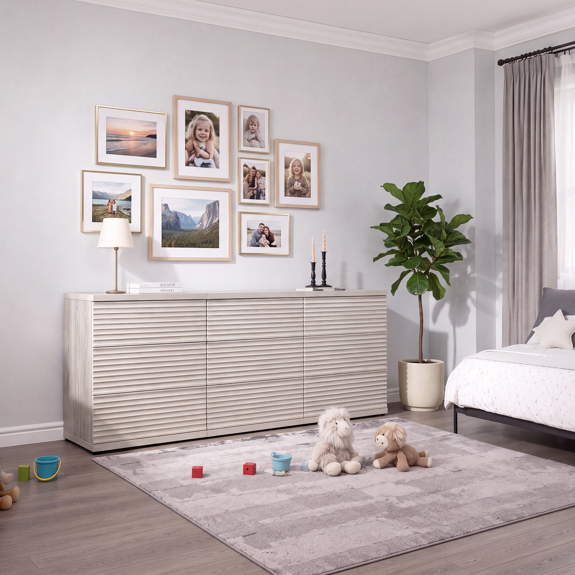 Stria Chest of 9 Drawers and Nightstands Set