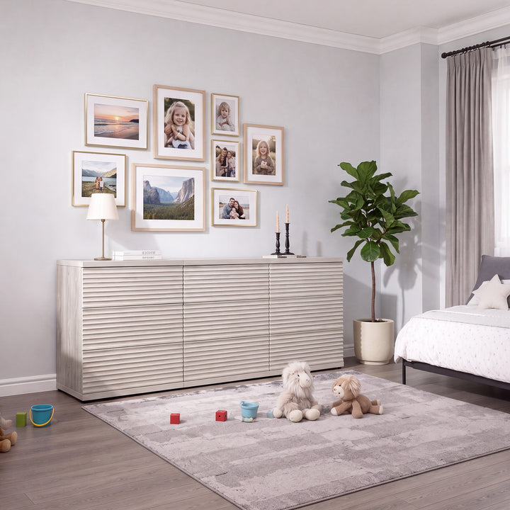 Stria Chest of 9 Drawers and Nightstands Set