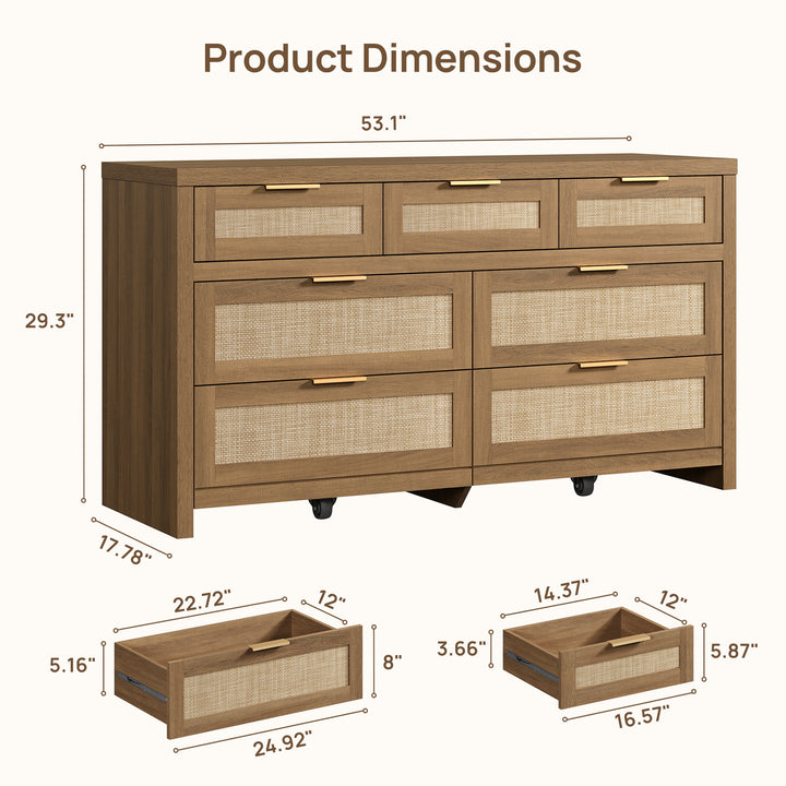 Savanna Rattan 7-Drawer Dresser for Bedroom Storage