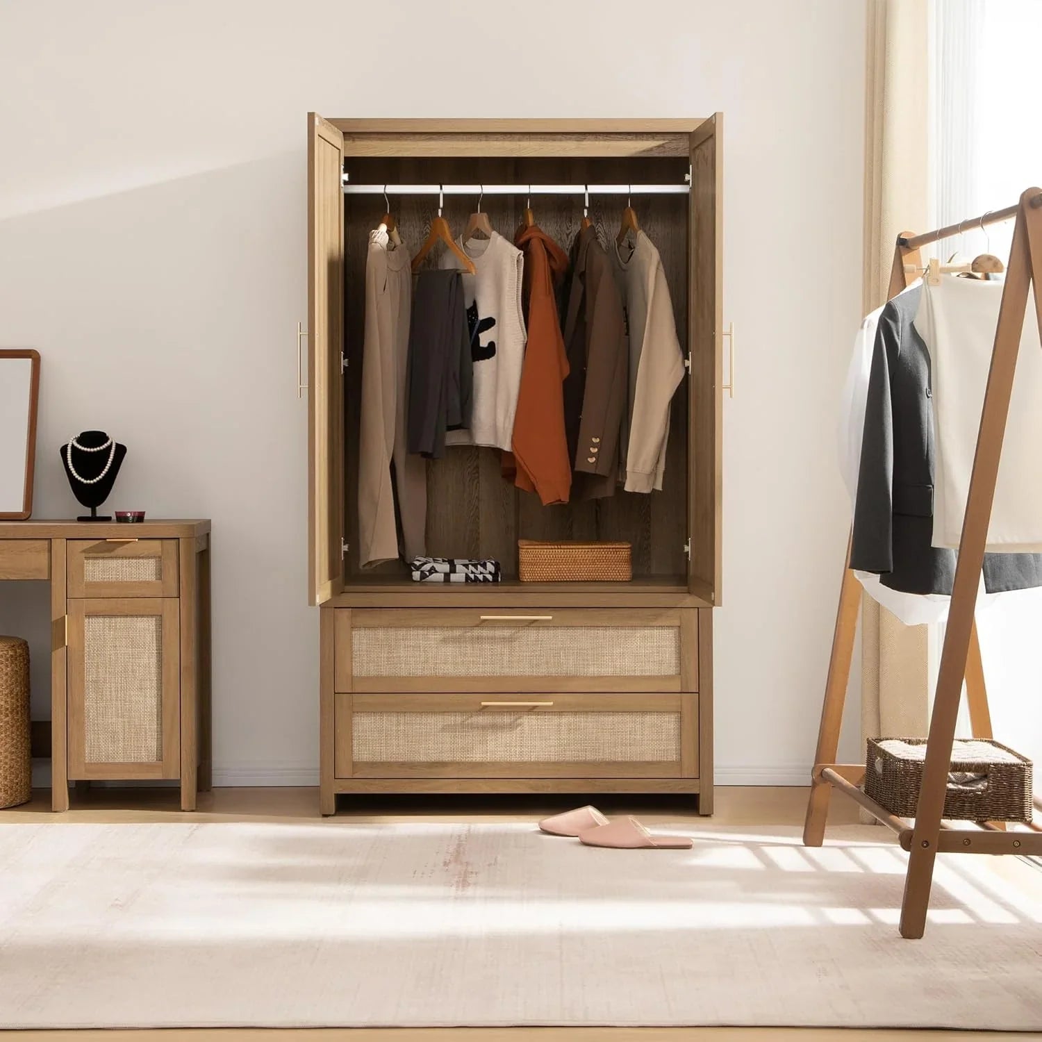 Savanna Dresser, Wardrobe and Nightstands with Charging Bedroom Set