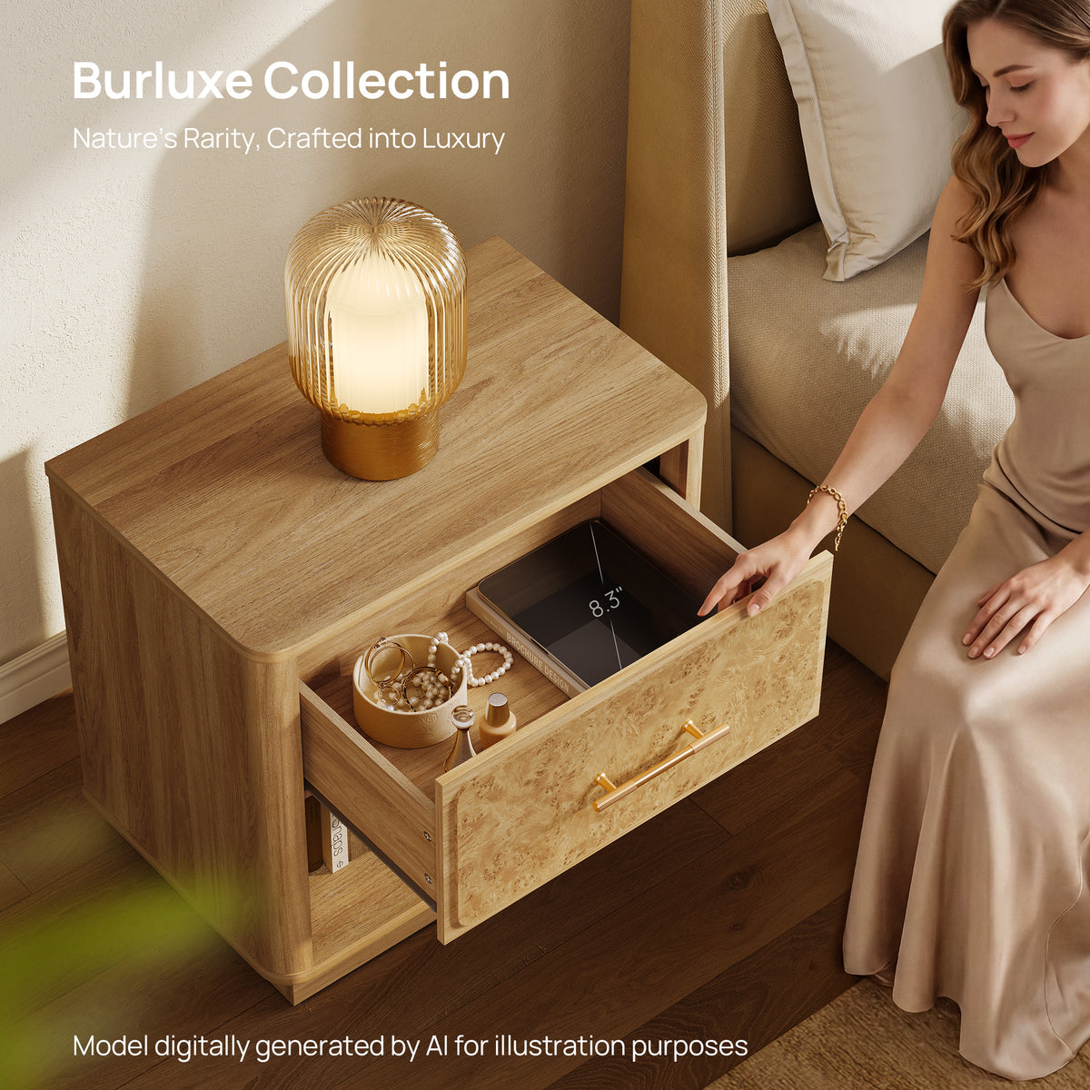 Burluxe Modern Nightstand with 1 Drawer, 24.8'' Wide