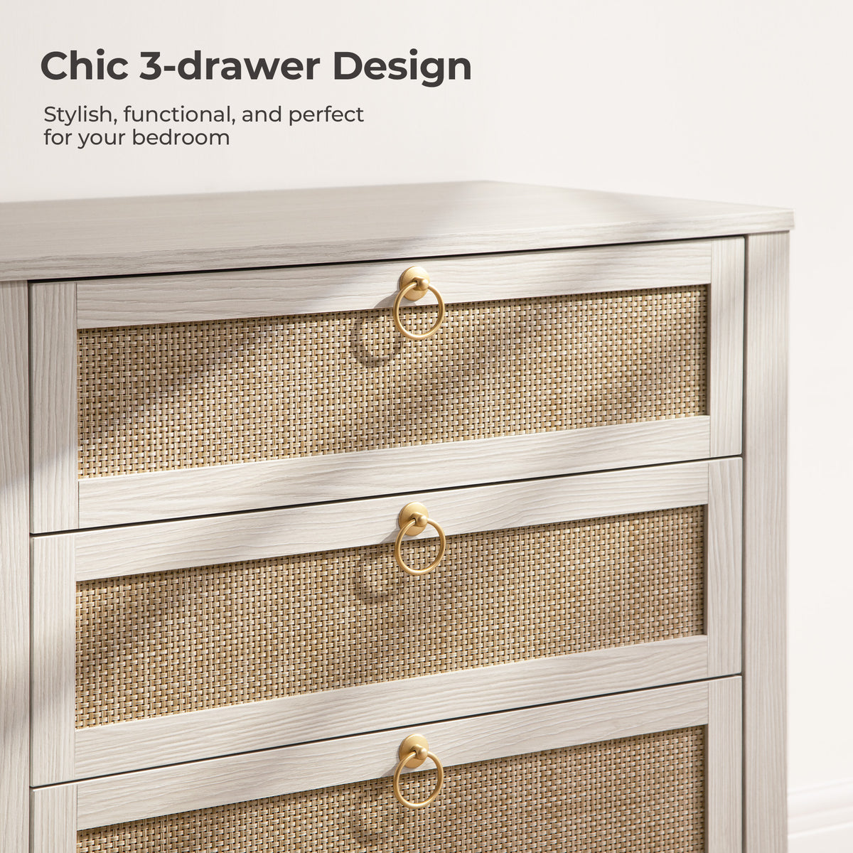 Terra White 3-Drawer Nightstand with Storage