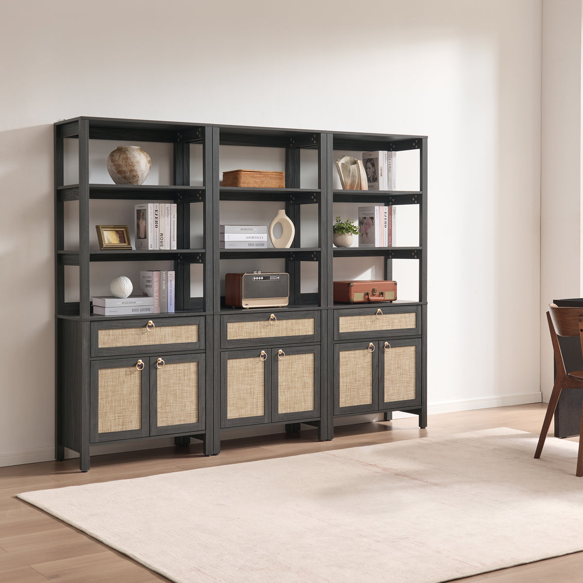 Terra Black Rattan Bookshelf, Set of 2