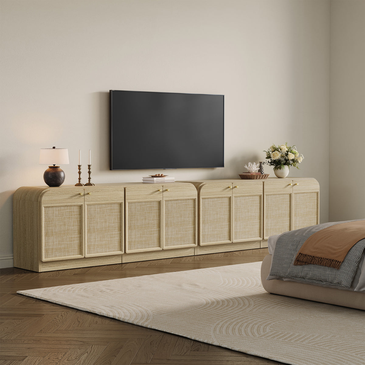 Crescent Rattan TV Stand with 4 Doors
