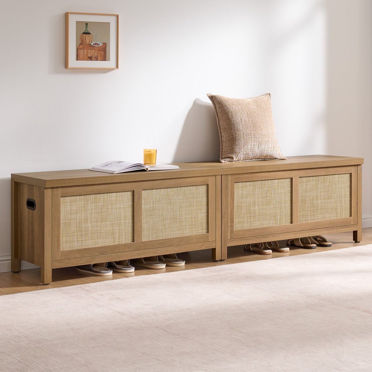 Savanna Flip-Open Rattan Shoe Bench, Set of 2