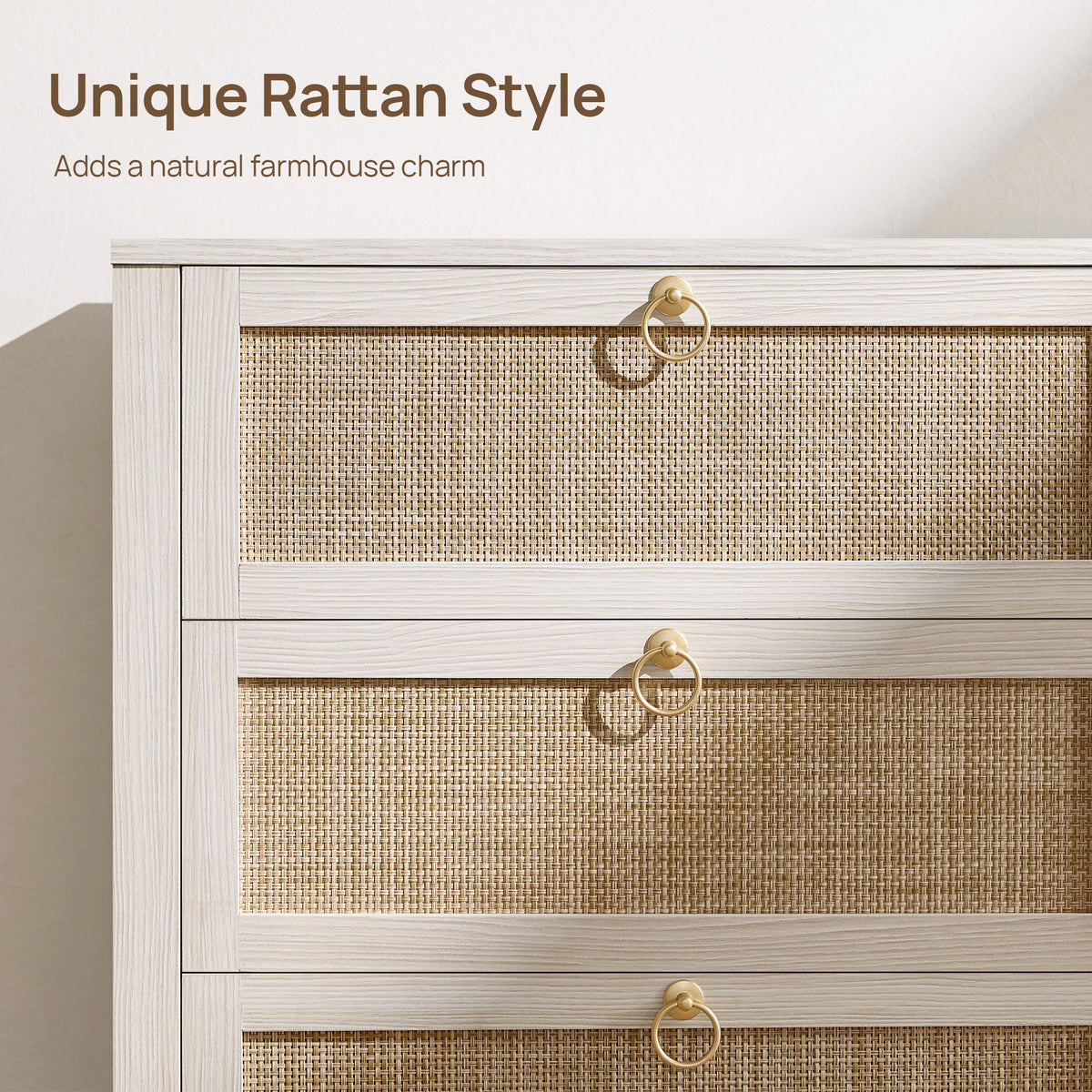 Terra 6 Drawers Dresser And Nightstands Sets, Golden Handle