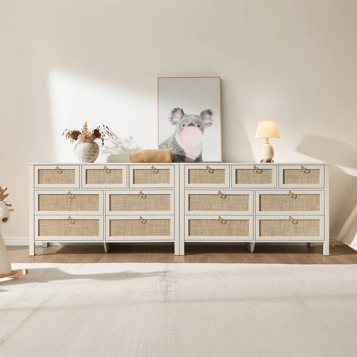 Terra White 7 Drawers Dresser, Set of 2