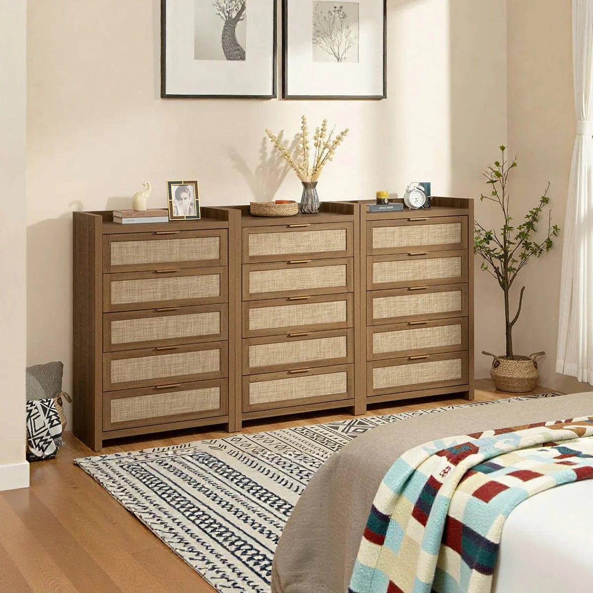 Savanna Rattan Dresser, 5 Drawers