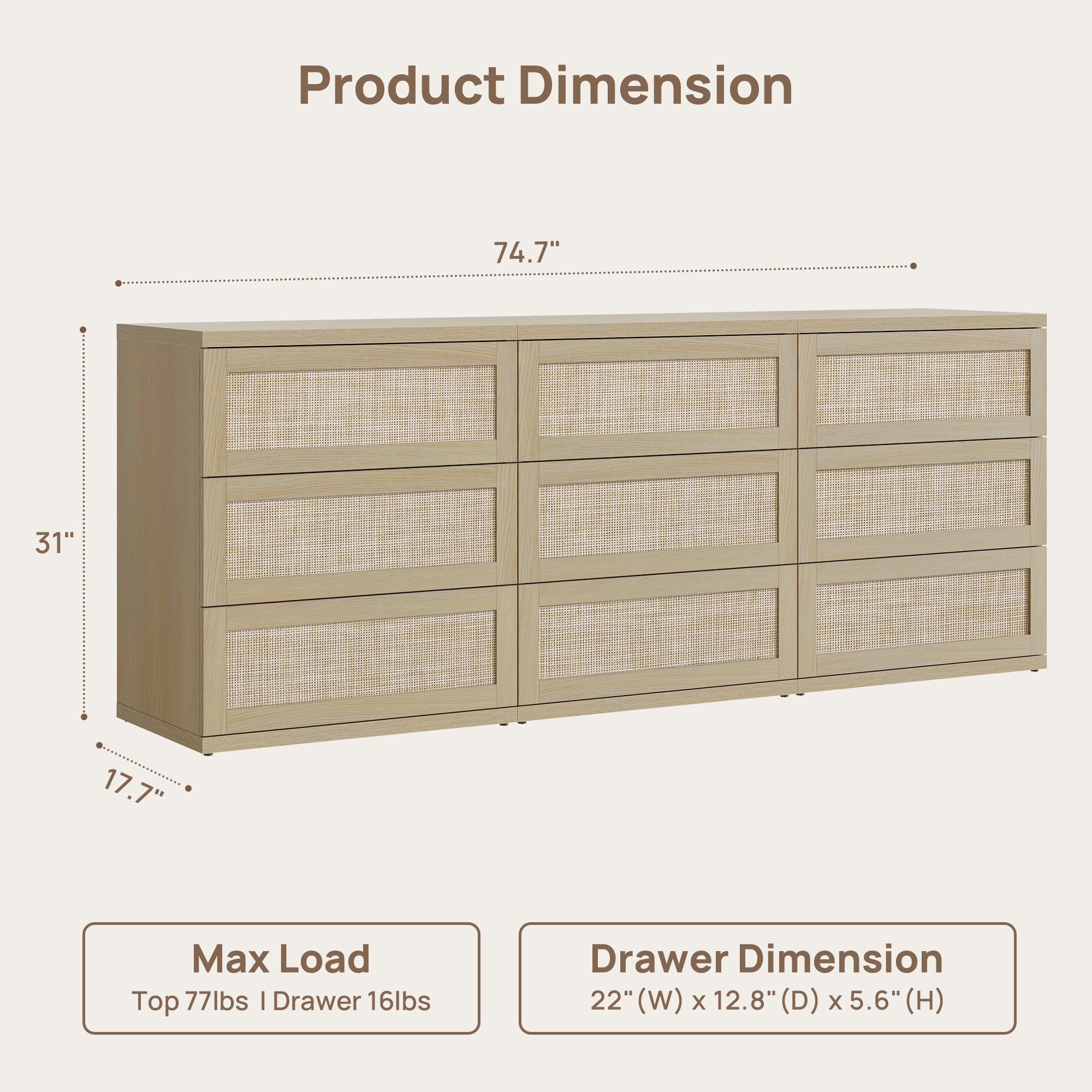 Zura Modular 9 Drawers Dresser, 31-Inch Tall