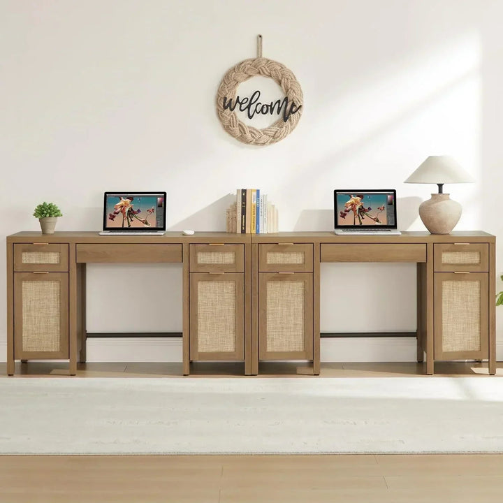 Savanna Rattan Vanity Table with Doors, Set of 2