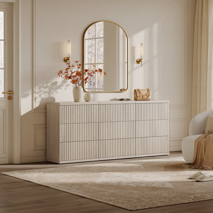 Stria 3-Drawer Sideboard, Fluted Style, Set of 3
