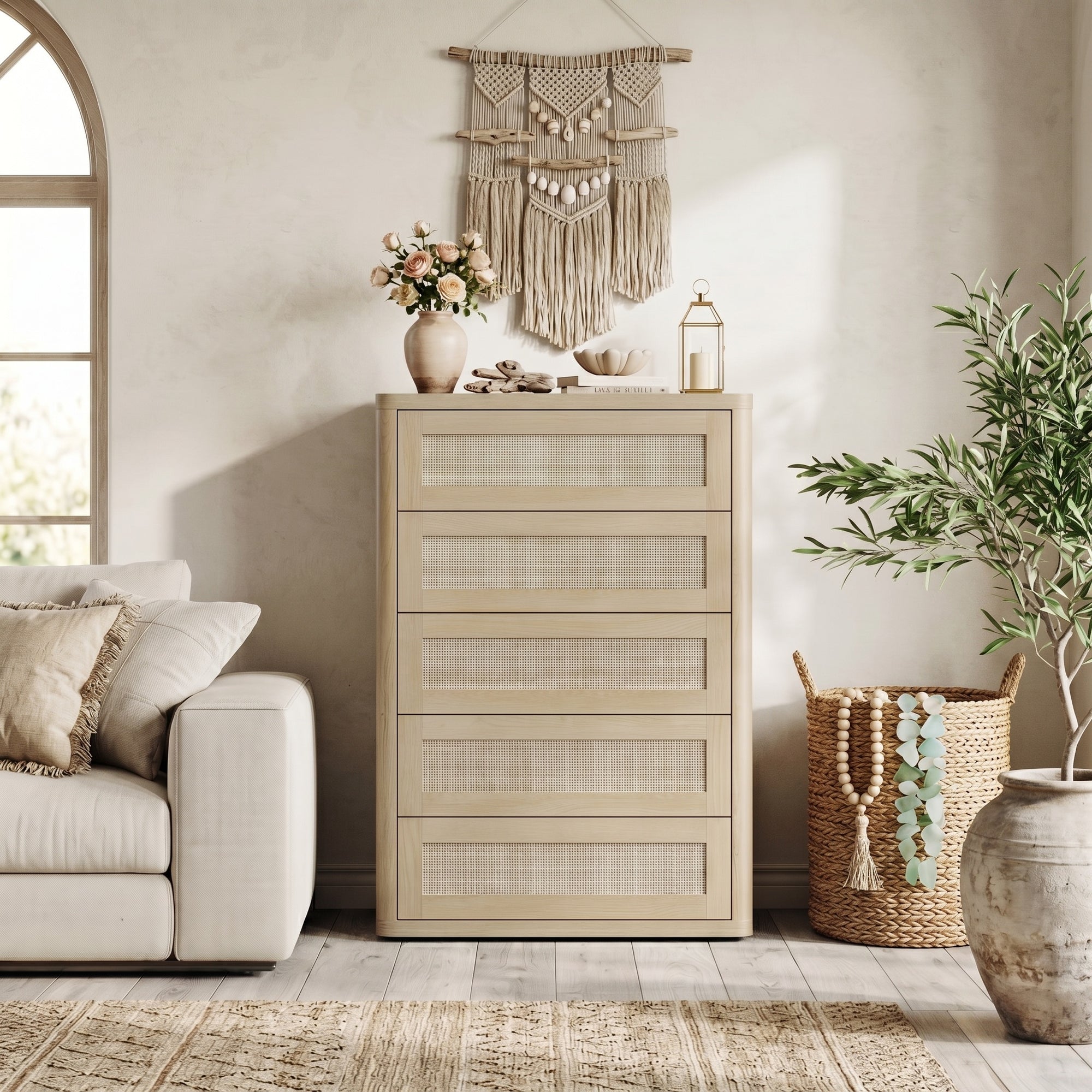 Zura Rattan Dresser, 5 Drawers