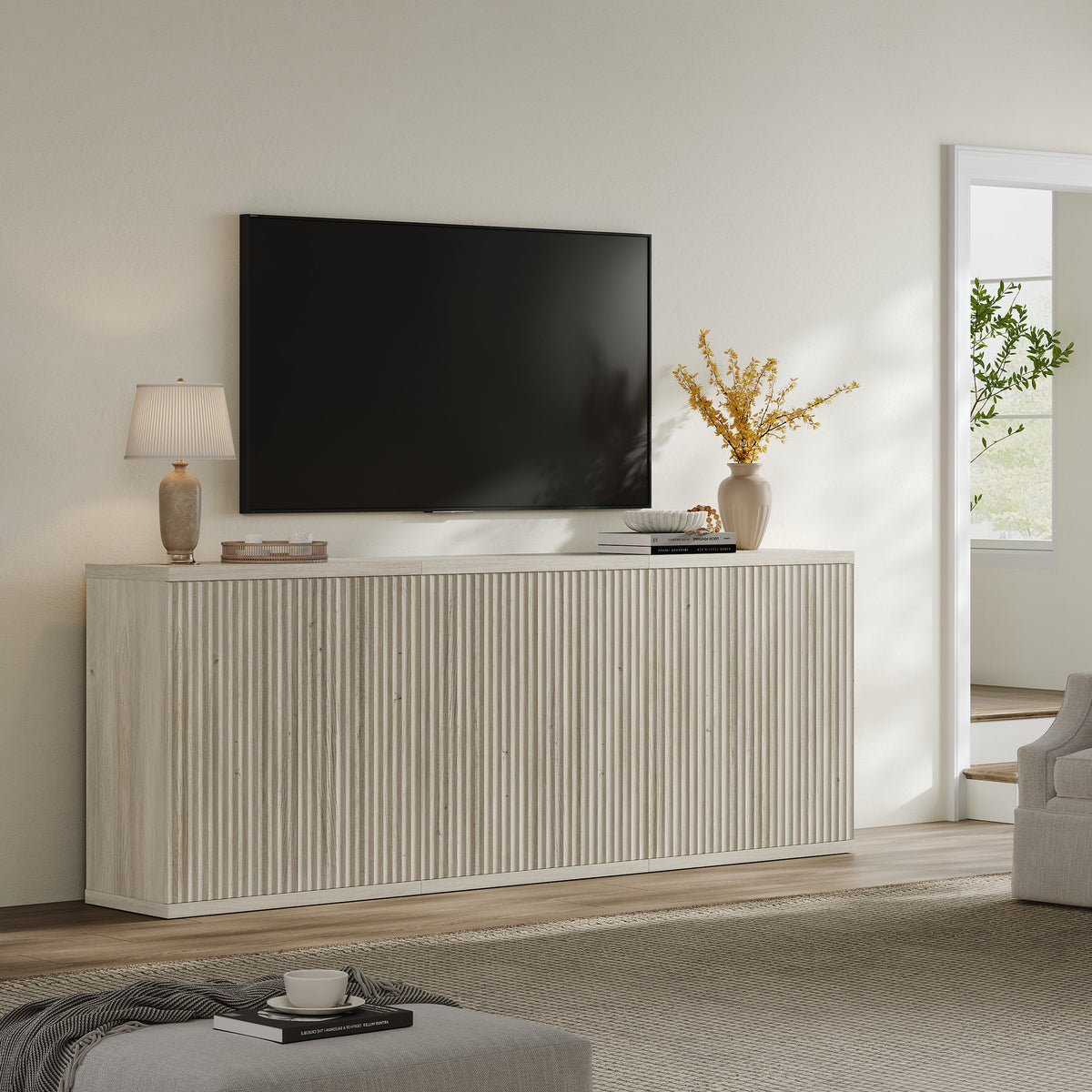 Stria Sideboard Cabinet with 2 Doors, Straight Edge