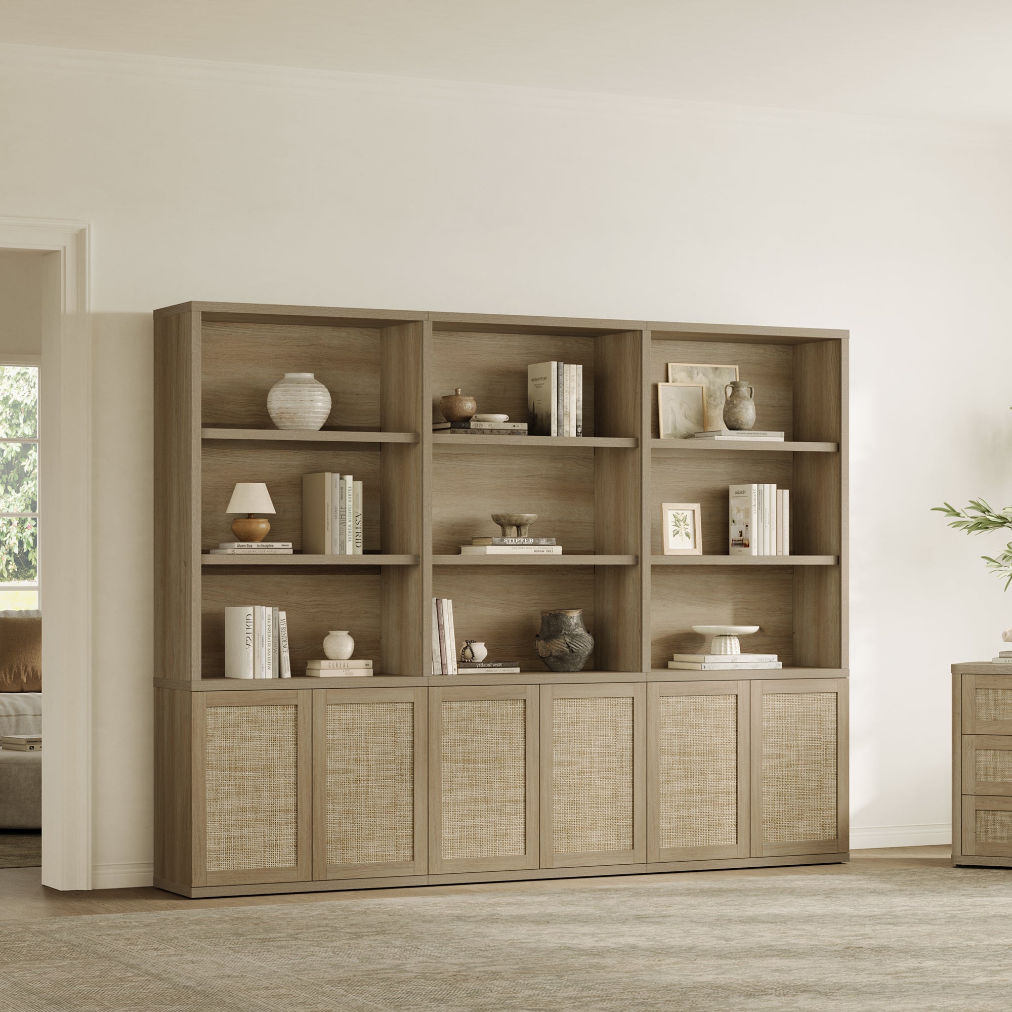 Zura Rattan Bookcase, 71 Inches Tall