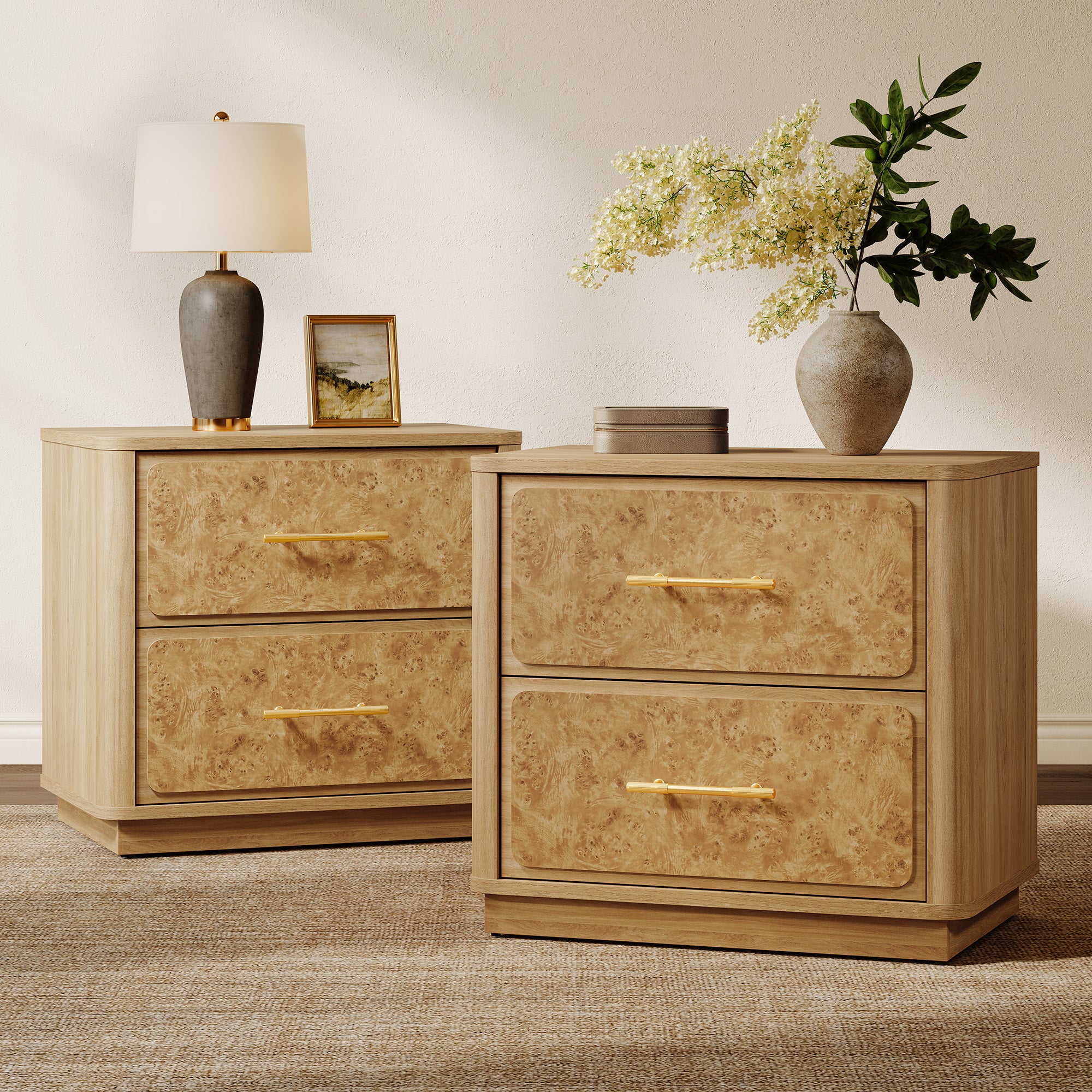 Burluxe Modern Nightstand with 2 Drawers, 25Inch Wide