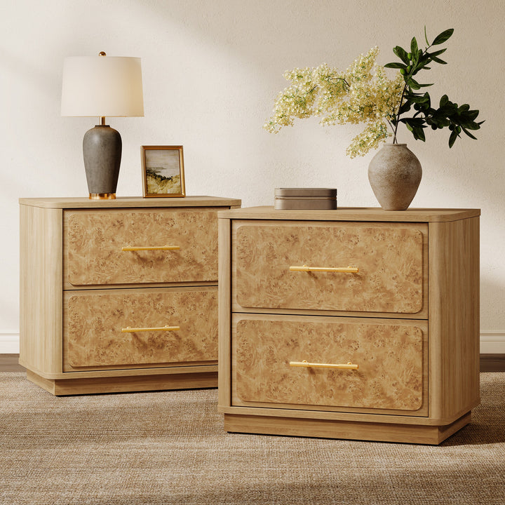 Burluxe 2 Drawers Nightstand, Set of 2