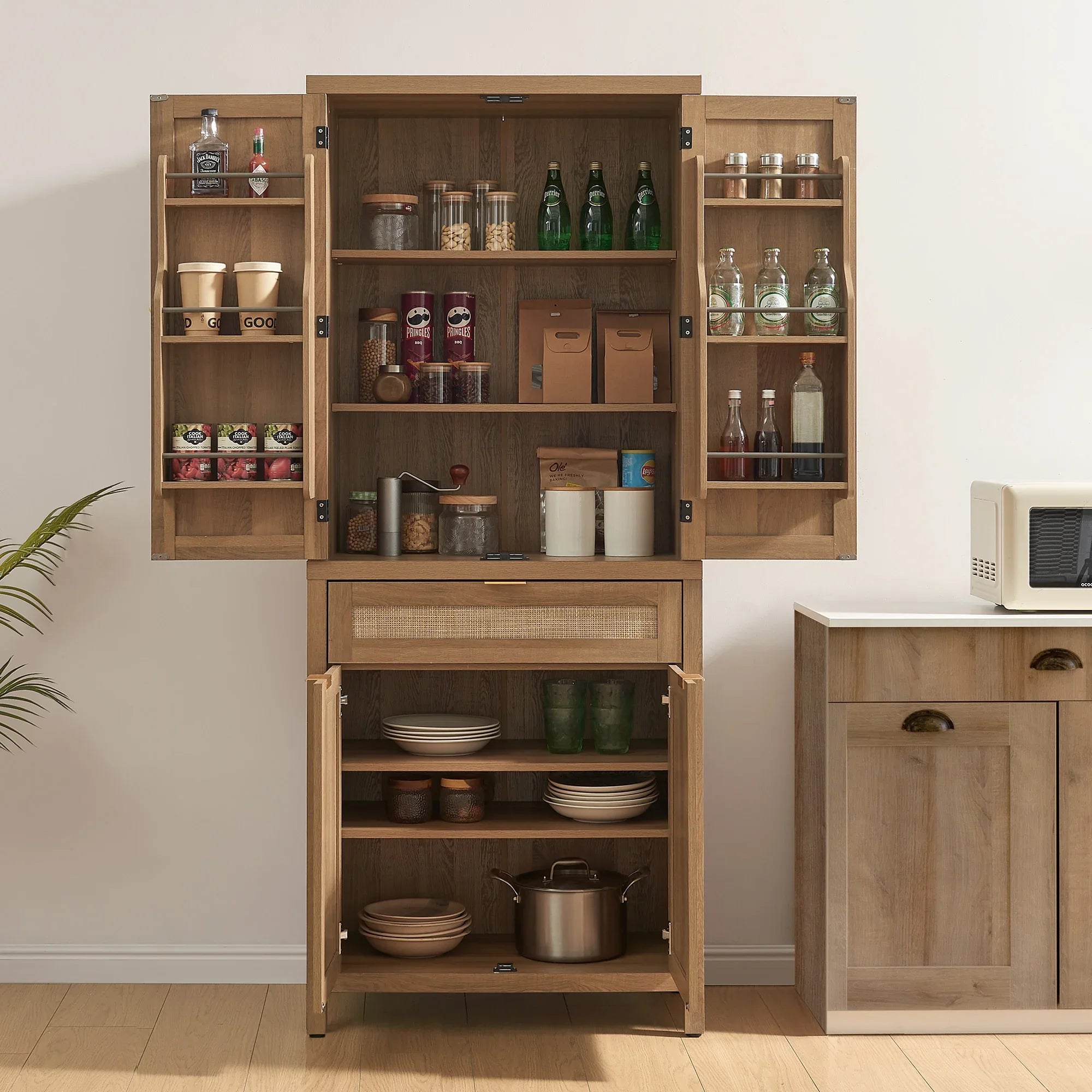 Savanna Pantry Cabinet,Rattan Door