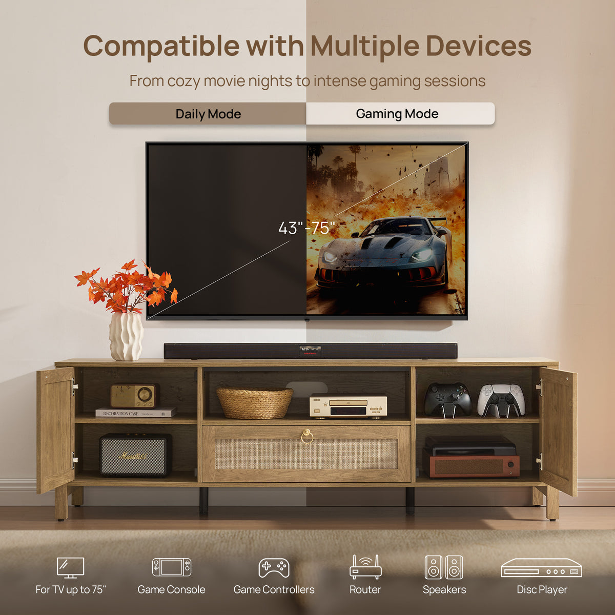Terra Rattan TV Stand for up to 75Inch TV