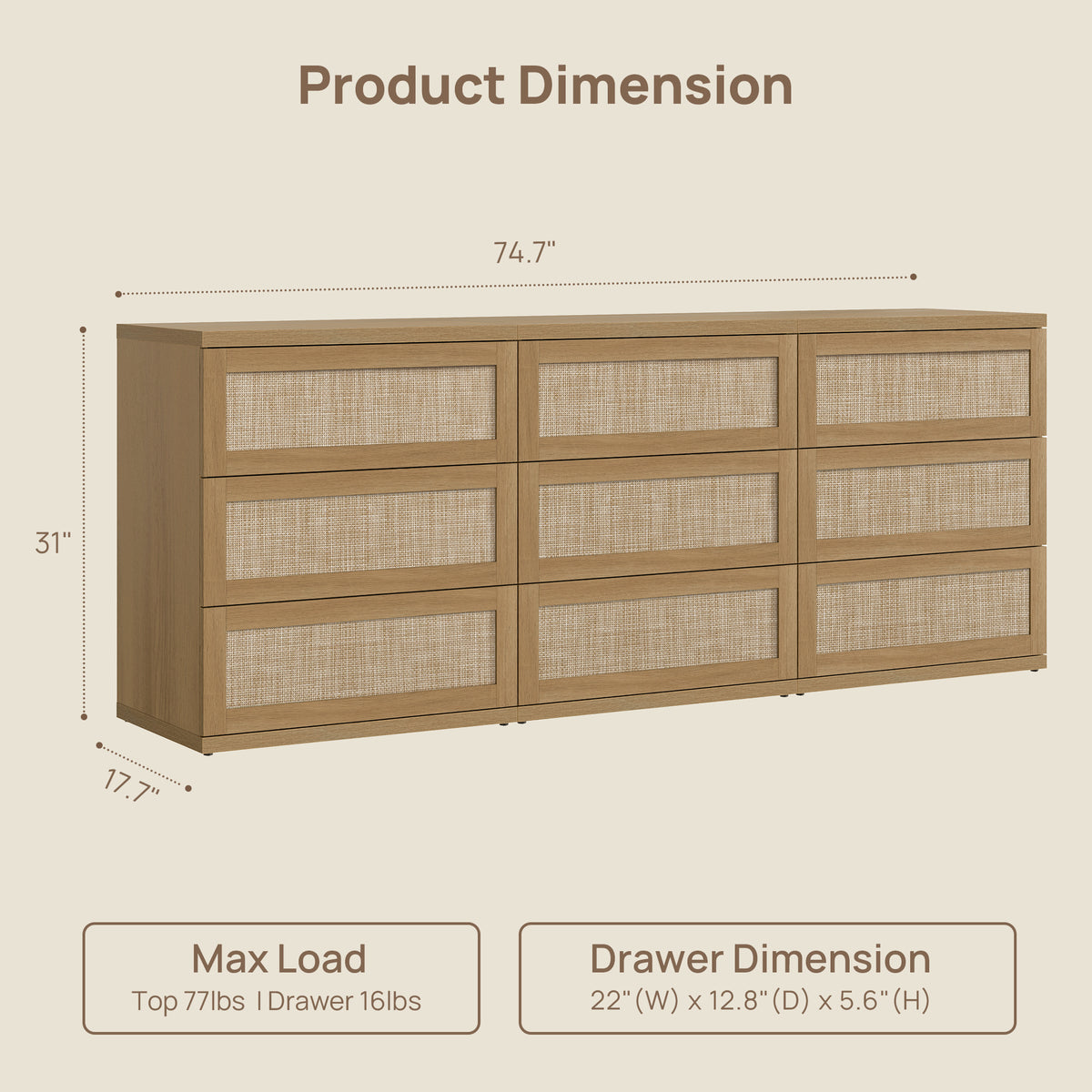 Zura Modular 9 Drawers Chest, Large Storage