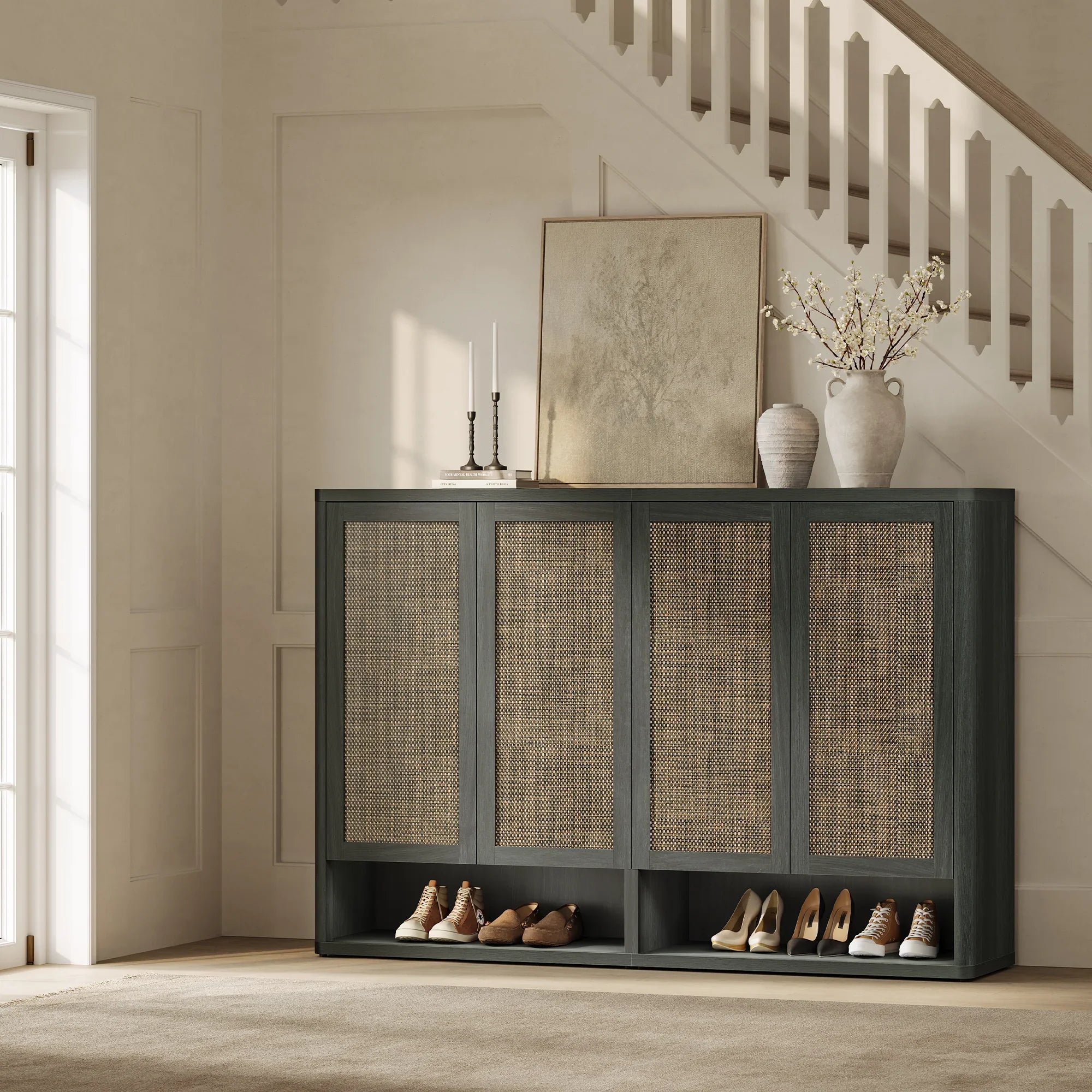 Zura 2-Piece Black Shoe Cabinet
