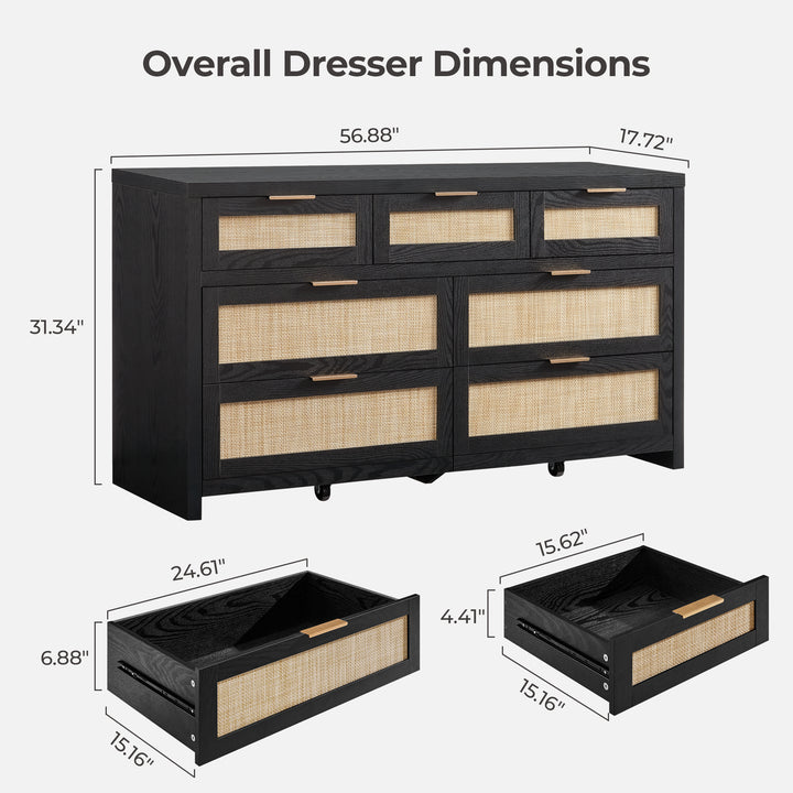 Savanna Dresser with 7 Drawers for Living Room, Set of 2