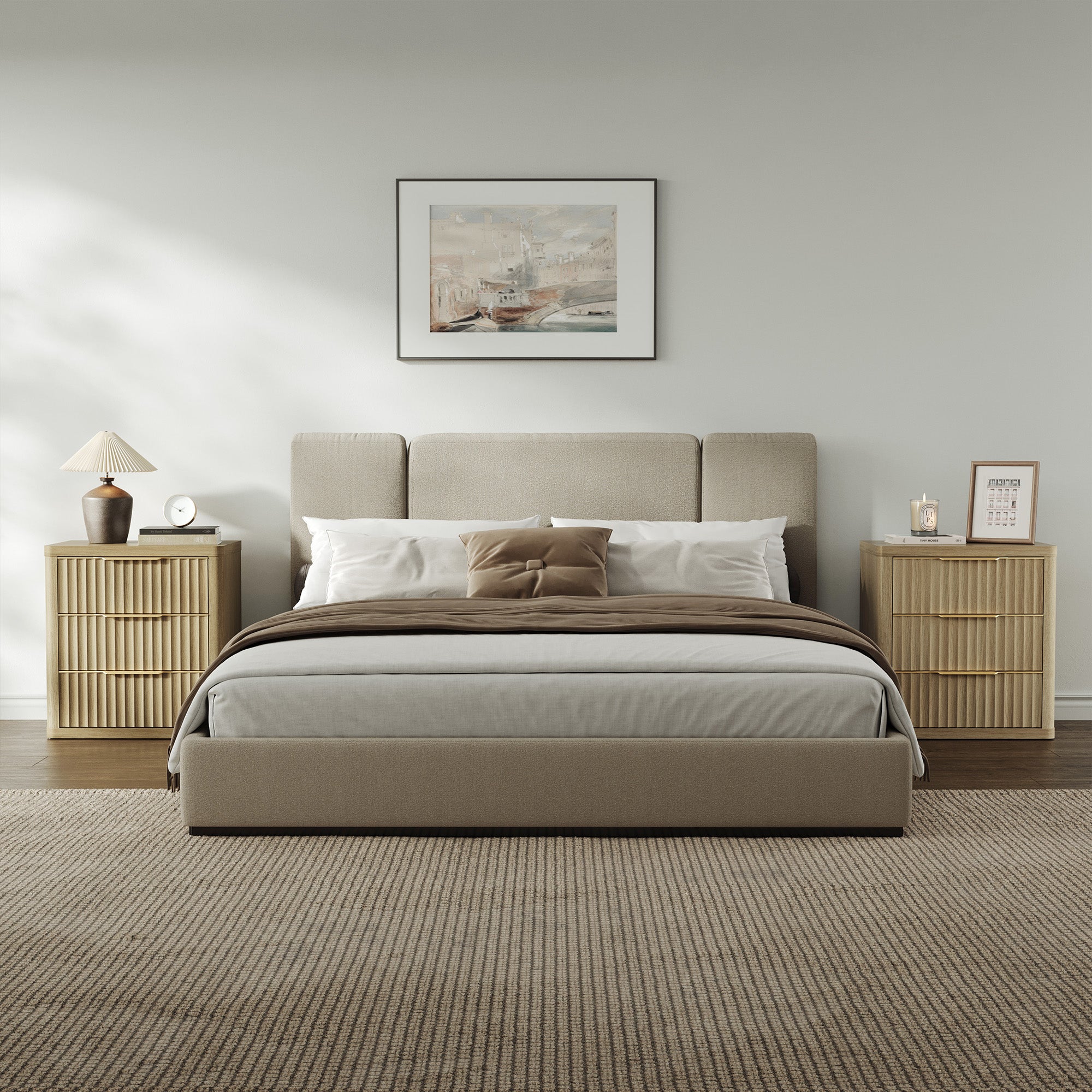 Cas 3 Drawers Nightstand with Golden Handle