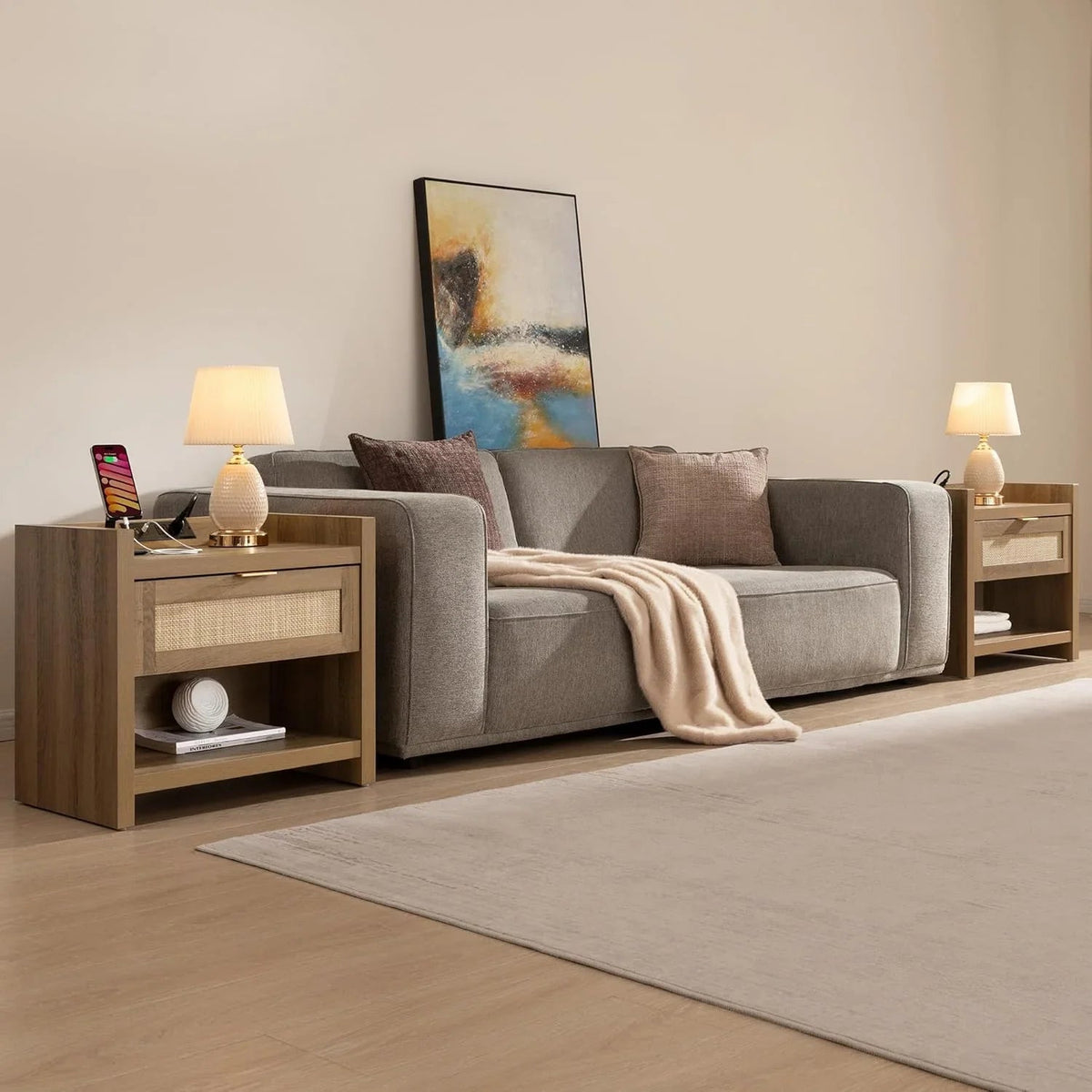 Savanna Rattan Nightstand with Drawer, Set of 2