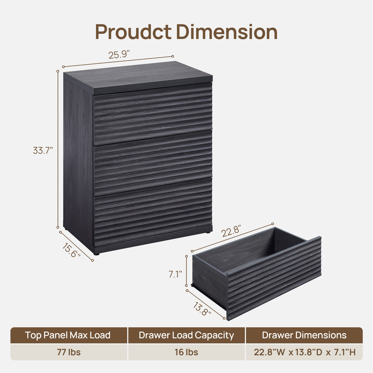 Stria Black TV Stand for,Fluted Door
