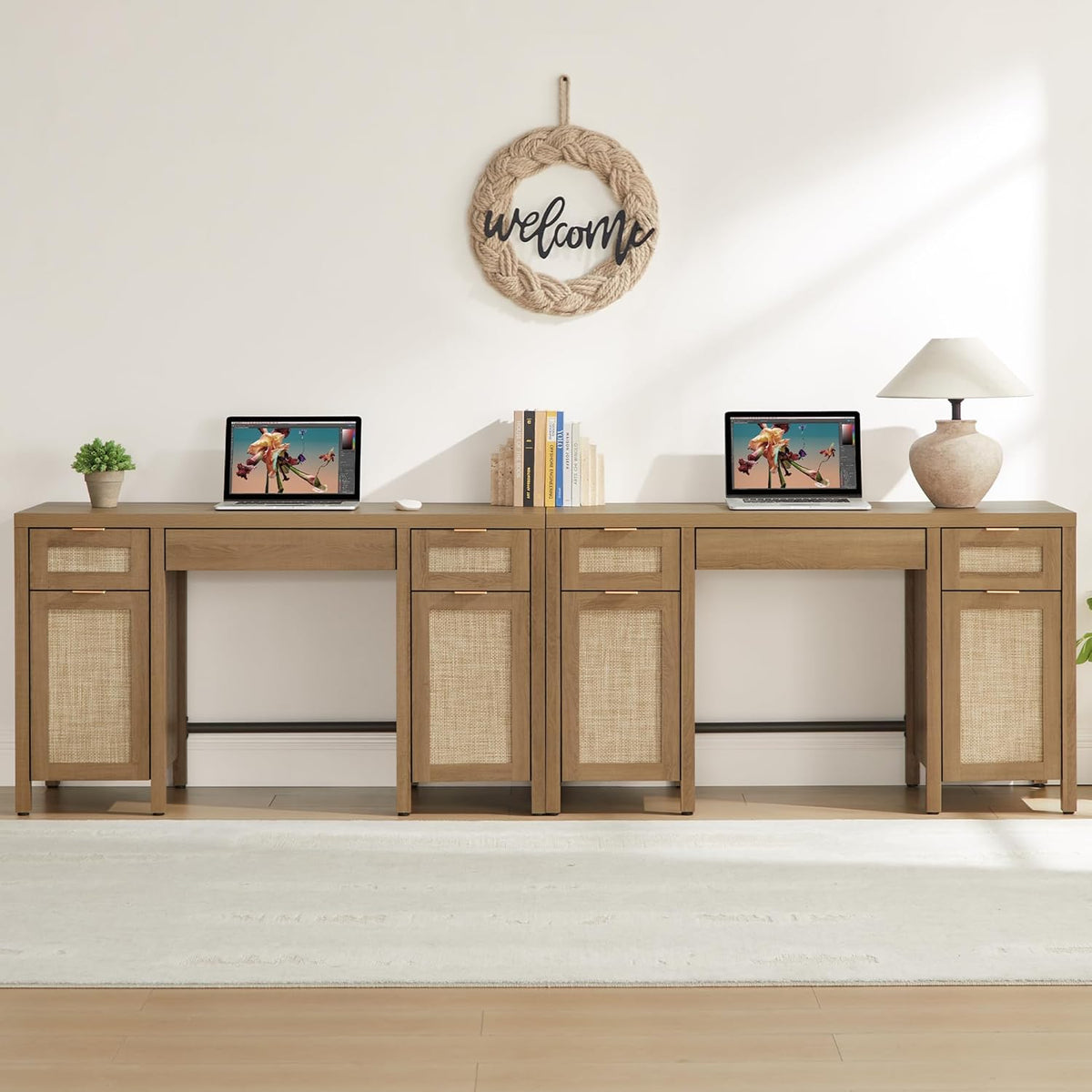 Savanna Rattan Vanity Table with Doors, Set of 2