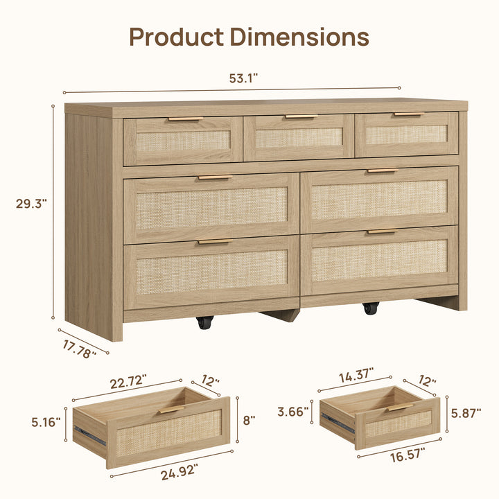 Savanna Bedroom Dresser with 7-Drawer, 53'' Wide