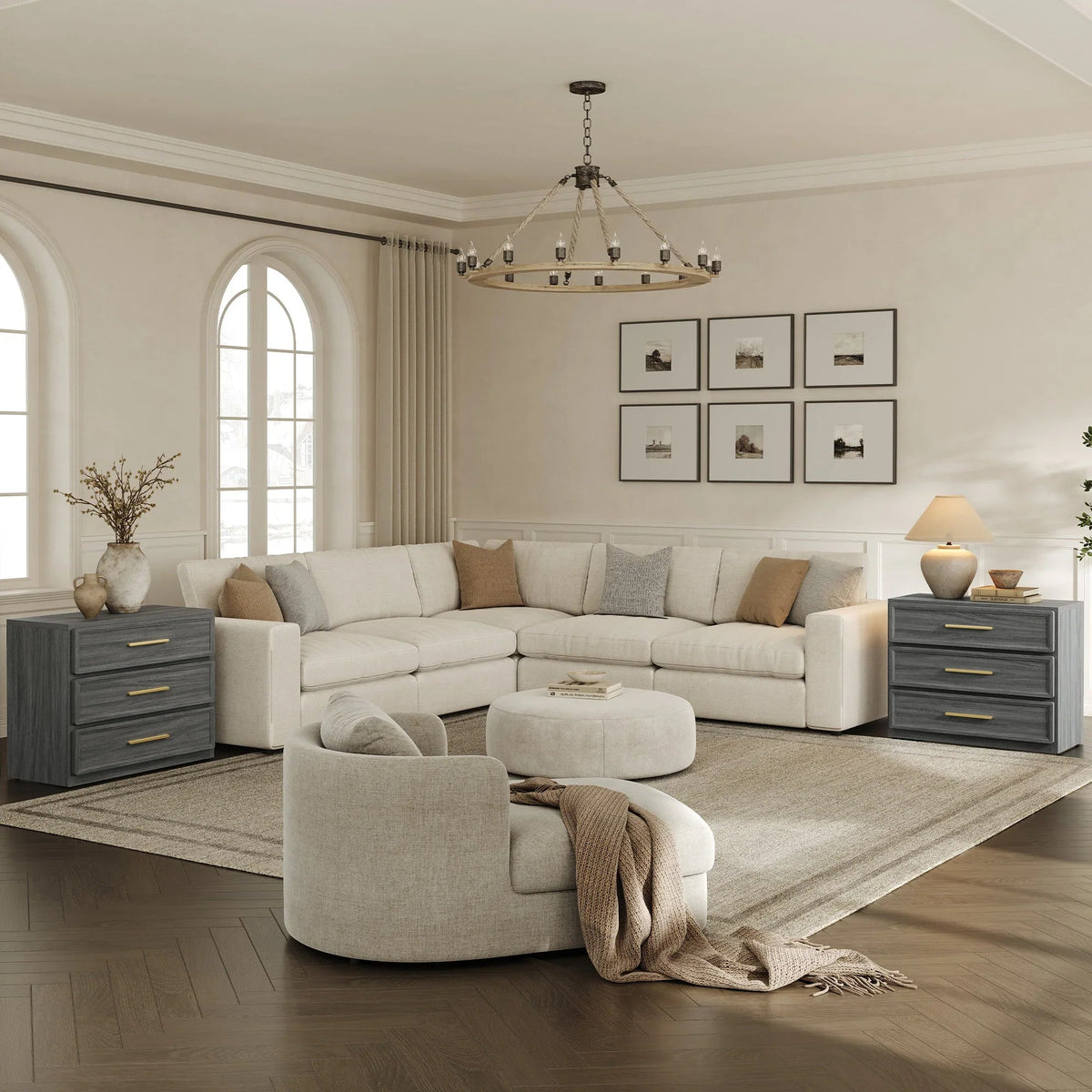 Crescent 31.3Inch Wide Nightstand with 3 Drawers - 3 Pieces - Walnut Brown