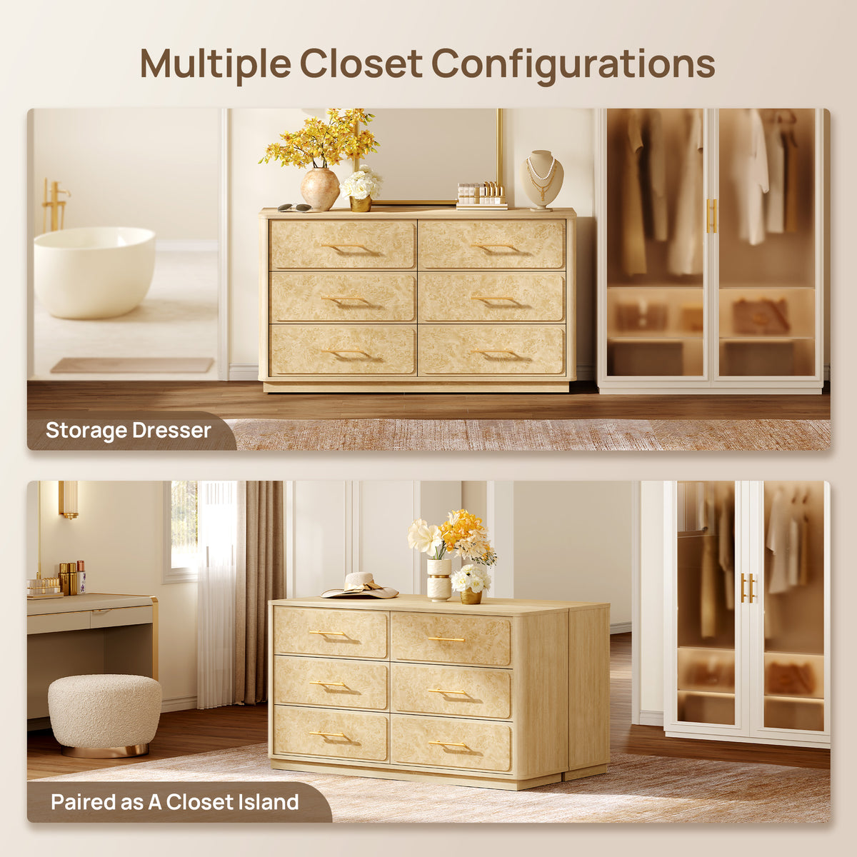 Burluxe Dresser with 6 Drawers, Large Storage