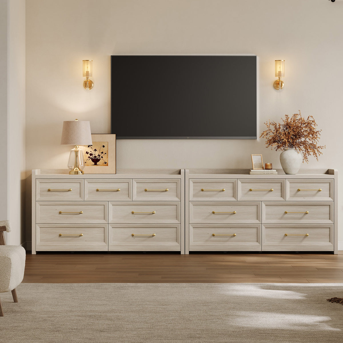 Helio White Drawer Dresser 56.5 Inches Wide,Set of 2