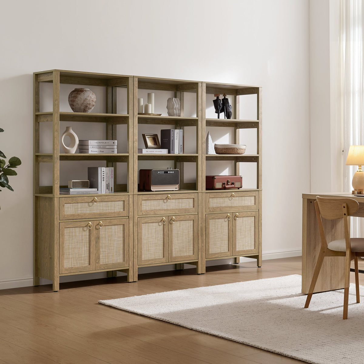 Terra 68.5" Bookshelf with Drawers, Set of 3