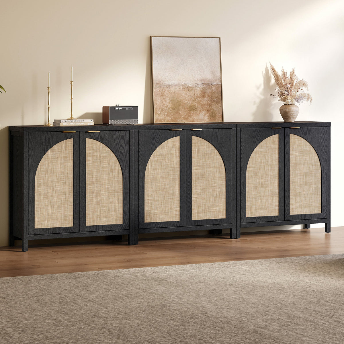 Savanna Cabinet with Arched Doors - 3 Pieces - Black Oak